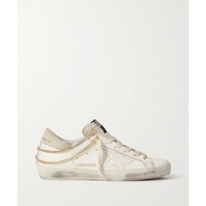 Golden Goose White Superstar Chain-embellished Distressed Leather Sneaker